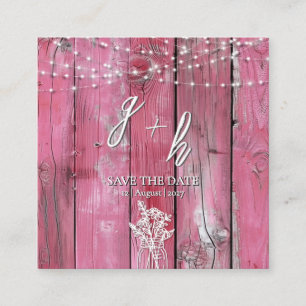 Hot Pink Rustic Wood String Lights Save the Dates Enclosure Card