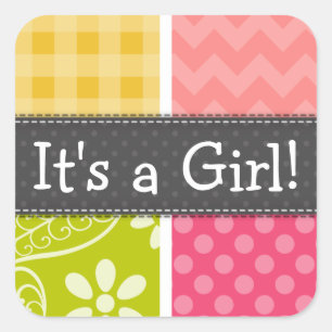 Hot Pink, Salmon, Yellow and Green Cute Chequered Square Sticker