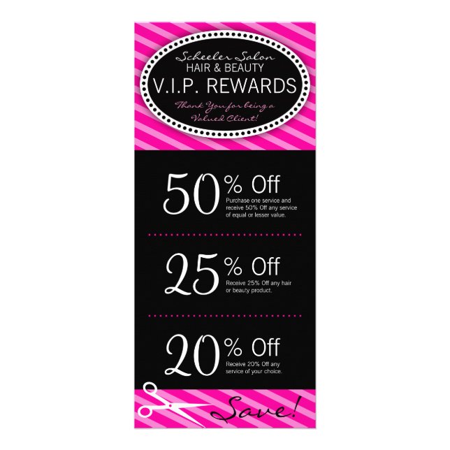 Hot Pink Salon Coupons Rack Card (Front)