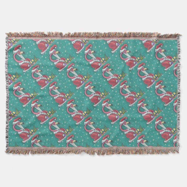Hot Pink Santa CHRISTMAS FLAMINGO HOLIDAY GIFTWARE Throw Blanket (Front)