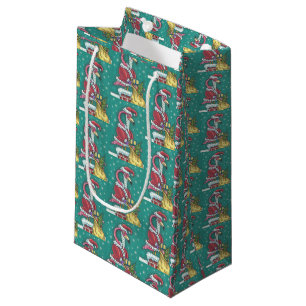 HOT PINK SANTA CHRISTMAS FLAMINGO SMALL GIFT BAG