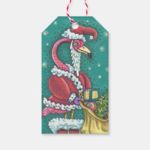 HOT PINK SANTA CLAUS, CHRISTMAS FLAMINGO GIFT TAGS
