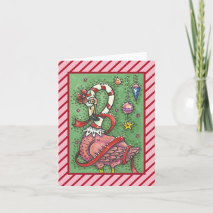 HOT PINK SANTA FLAMINGO CHRISTMAS GREETING CARD V