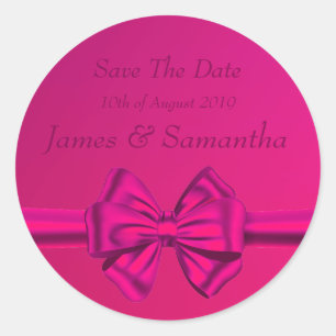 Hot Pink Satin Ribbon – Save The Date Classic Round Sticker