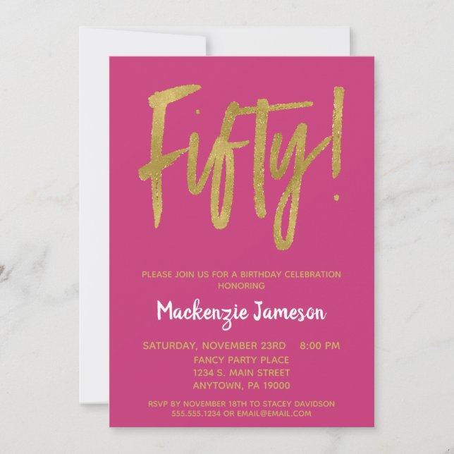 Hot Pink Script 50th Birthday Party Invitation (Front)