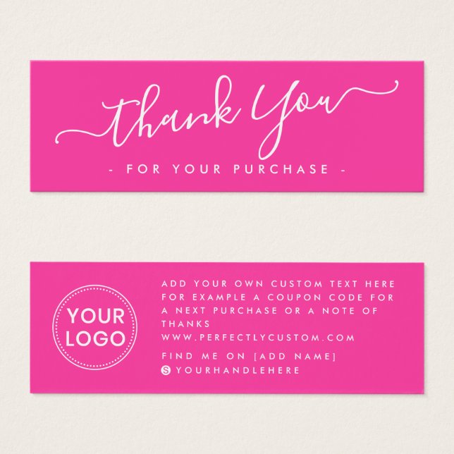 Hot pink script business logo thank you insert (Front & Back)