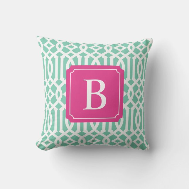 Hot Pink & Seafoam Trellis | Throw Pillow (Front)