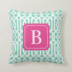 Hot Pink & Seafoam Trellis   Throw Pillow