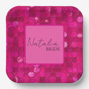 Hot Pink Sequin  Paper Plate