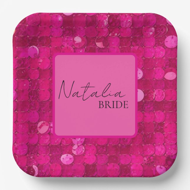 Hot Pink Sequin  Paper Plate (Front)