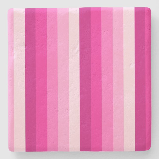 Hot pink shadow stripes stone coaster (Front)