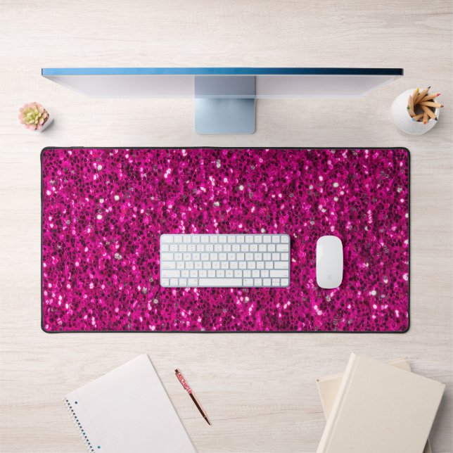 Hot pink shiny glitter sparkles desk mat (Office 1)