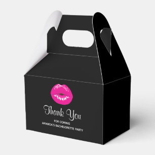  Hot Pink Shiny Lips on Black Bachelorette Favor Box
