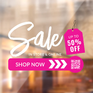 Hot Pink Shop Now In Store & Online Sale Window Cling