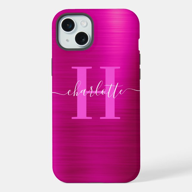 Hot Pink Signature Monogram Foil iPhone Case (Back)