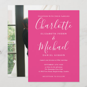 Hot Pink Signature Script Photo Wedding Invitation