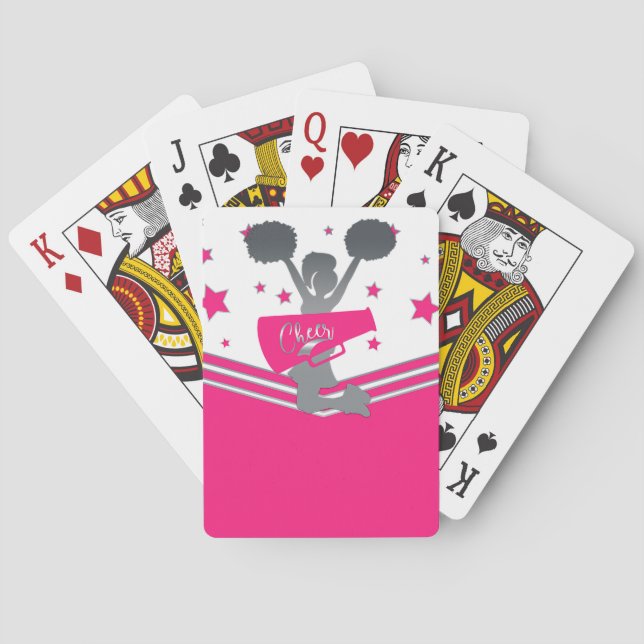 Hot Pink Silver Stars Cheer Cheer-leading Playing Cards (Back)
