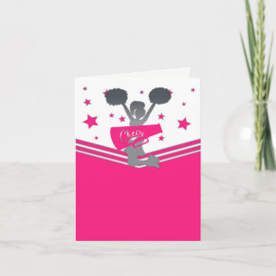 Hot Pink Silver Stars Cheer-leading Thank You Card