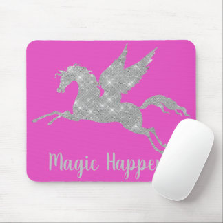 Hot Pink Silver Unicorn Sparkle customizable Mouse Pad