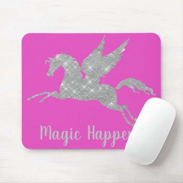 Hot Pink Silver Unicorn Sparkle customizable Mouse Pad (With Mouse)