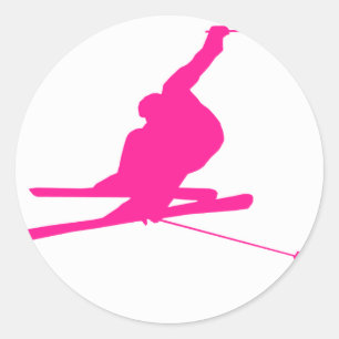 Hot Pink Snow Ski Classic Round Sticker