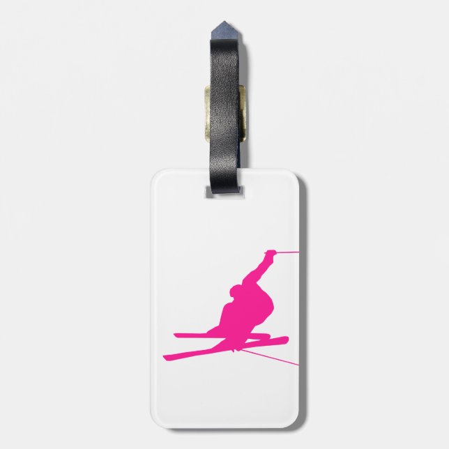 Hot Pink Snow Ski Luggage Tag (Back Vertical)