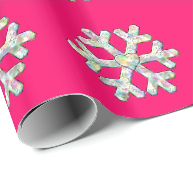 Hot Pink Snowflake Pink Christmas Wrapping Paper (Roll Corner)