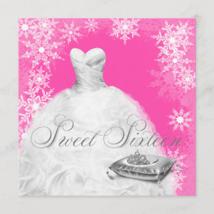 Hot Pink Snowflake Sweet Sixteen Party Invitation