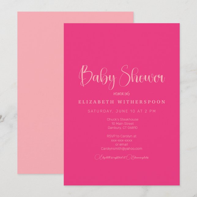 Hot pink solid modern baby Shower Invitation (Front/Back)