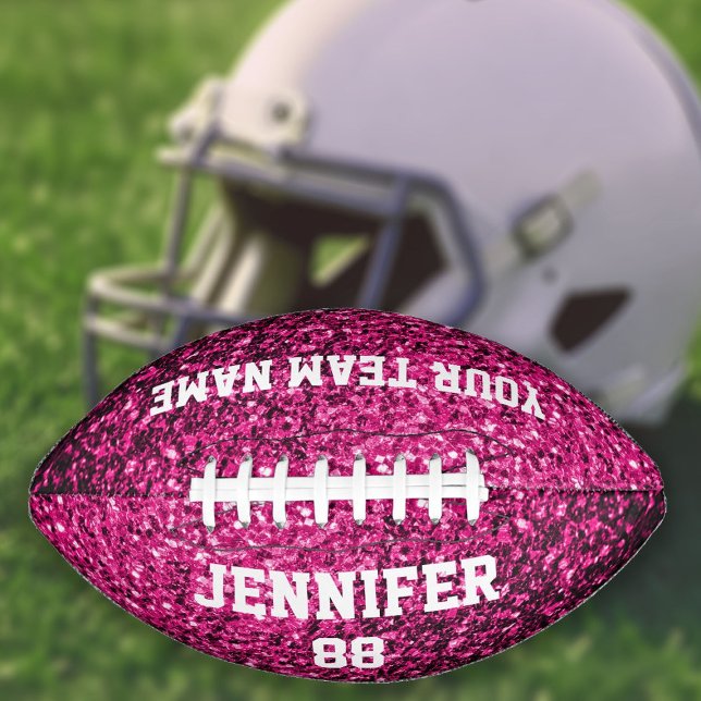 Hot pink sparkle faux glitter bling Your name Team Football (Creator Uploaded)