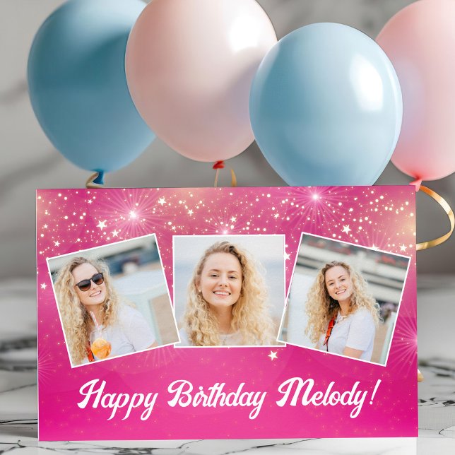 Hot Pink Sparkle Girls Photo Birthday Party Poster (Creator Uploaded)