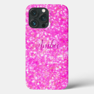 Hot Pink Sparkle Glitter Elegant Personalized iPhone 13 Pro Case