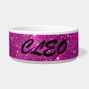 Hot Pink Sparkle Personalized Pet Food Water Bowl