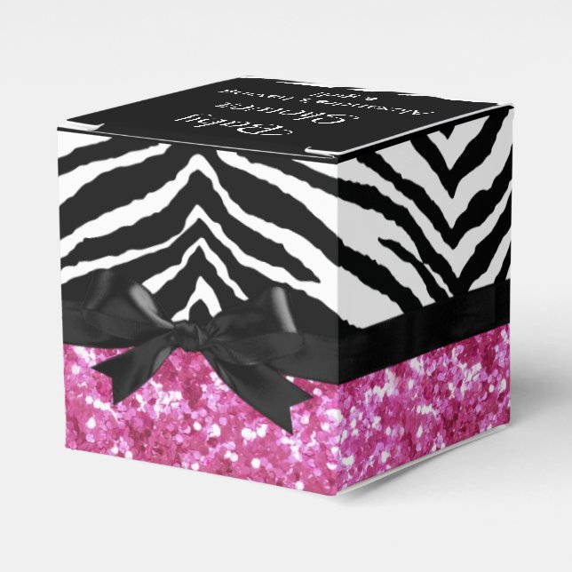 Hot Pink Sparkle Zebra Girl Baby Shower Custom Favor Box (Front Side)