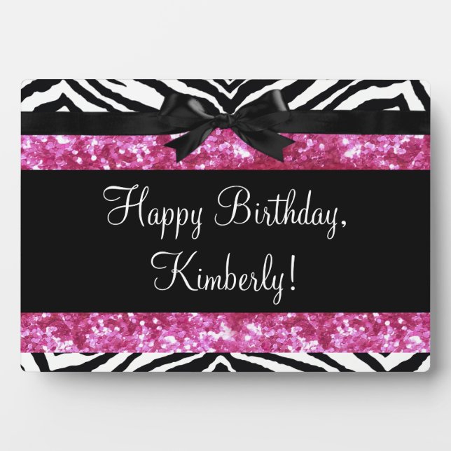Hot Pink Sparkle Zebra Girly Girl's Plaque (Front)