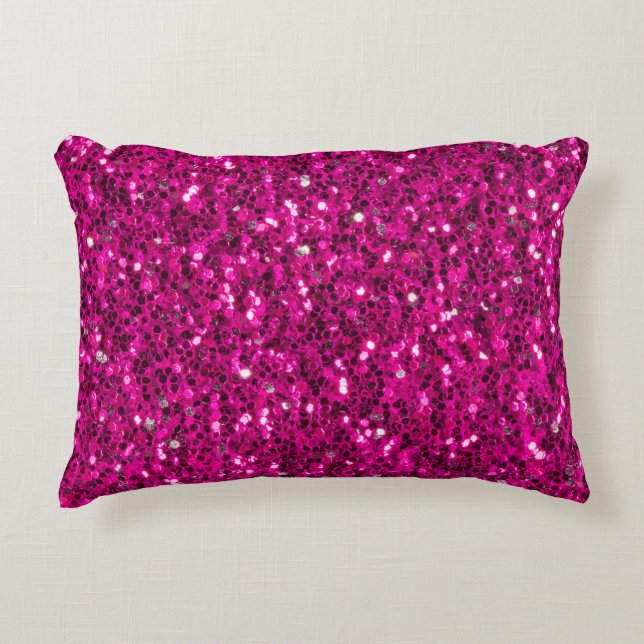 Hot pink sparkles faux glitter accent pillow (Front)