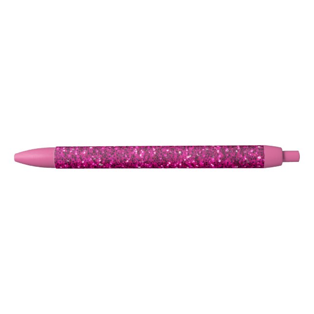 Hot pink sparkles faux glitter black ink pen (Front)