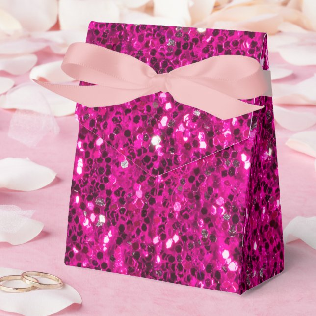Hot pink sparkles faux glitter favor box (Wedding)
