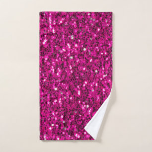 Hot pink sparkles faux glitter hand towel