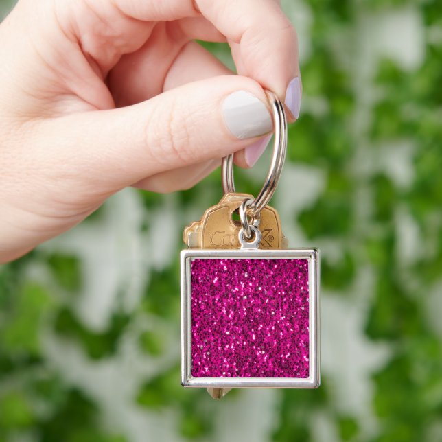 Hot pink sparkles faux glitter keychain (Hand)
