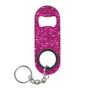 Hot pink sparkles faux glitter keychain bottle opener