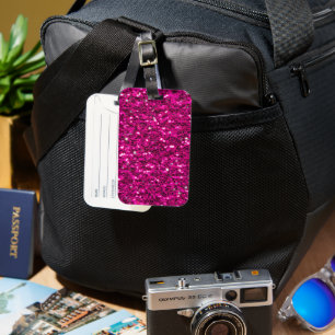 Hot pink sparkles faux glitter luggage tag