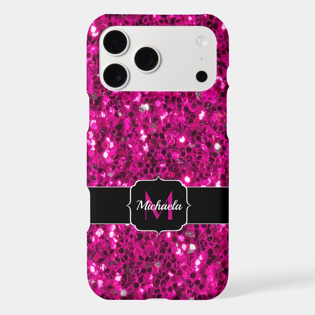 Hot pink sparkles faux glitter Monogram (Back)