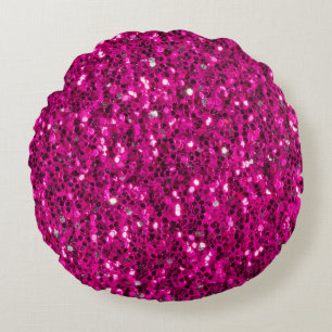 Hot pink sparkles faux glitter round pillow