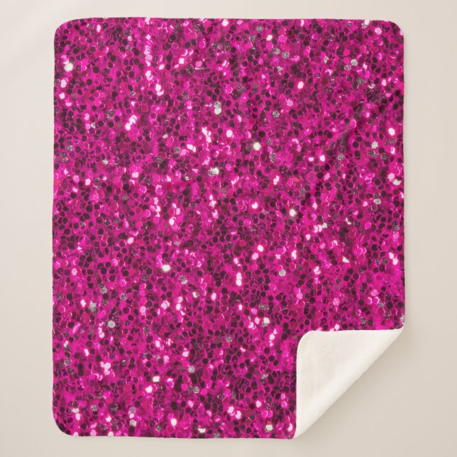 Hot pink sparkles faux glitter sherpa blanket (Front)
