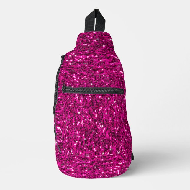 Hot pink sparkles faux glitter sling bag (Front)