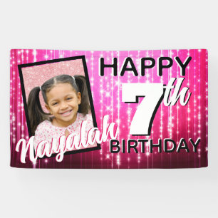 Hot Pink Sparkles  Monogram  AGE  Photo Birthday Banner