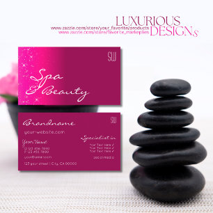 Hot Pink Sparkling Glitter Stars with Monogram Business Card