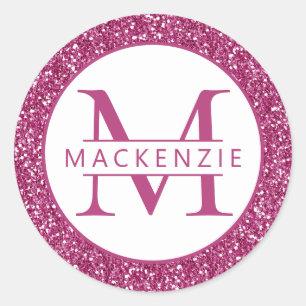 Hot Pink Sparkly Glitter Personalized Name Classic Round Sticker