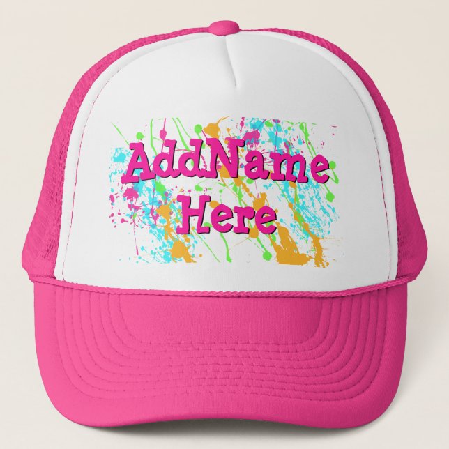 Hot Pink Splatter Personalized Trucker Hat (Front)